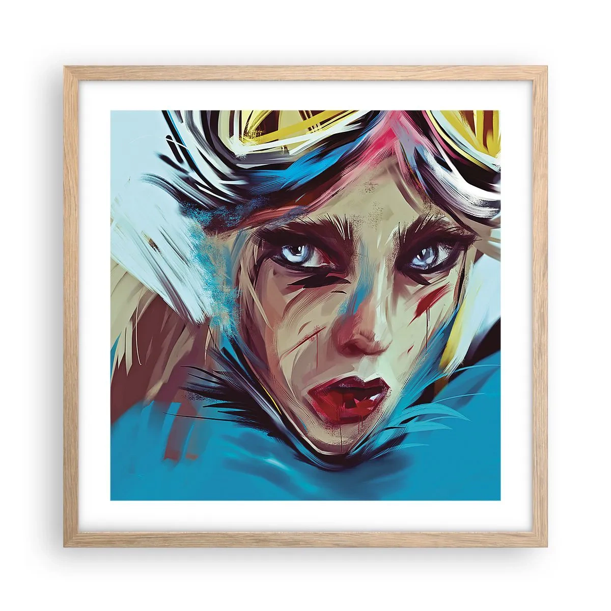 Poster în ramă de stejar deschis - Războinica de drum - 50x50 cm