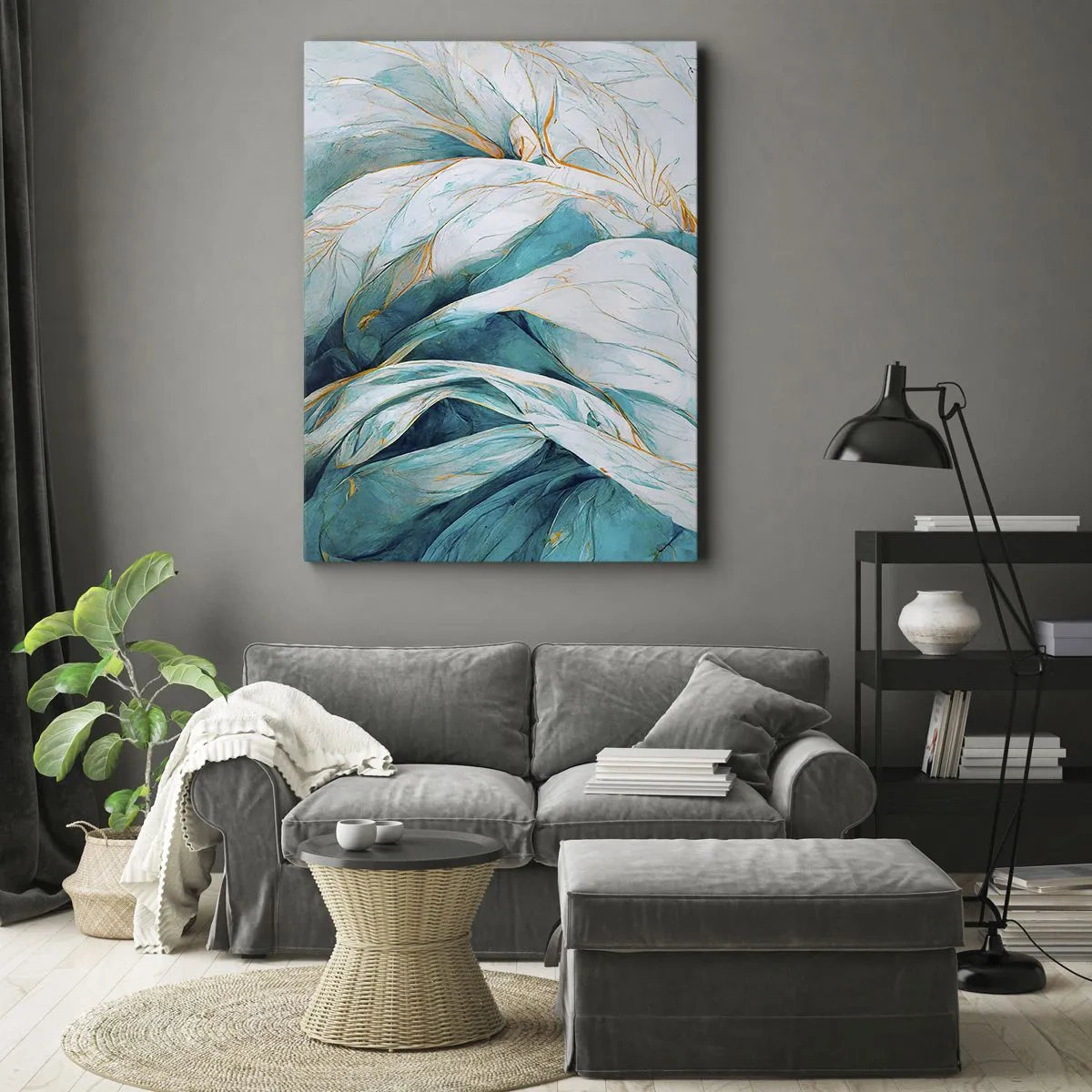 Tablou pe pânză - Abstractul albastru cu motiv auriu - 50x70 cm