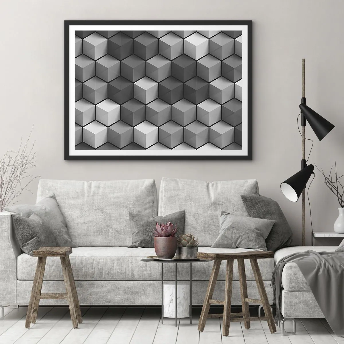 Poster în ramă neagră - Puzzle cubist - 50x40 cm