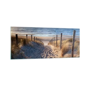 Tablou pe sticlă - Zumzet de mare, o plajă sălbatică printre ierburi... - 100x40 cm