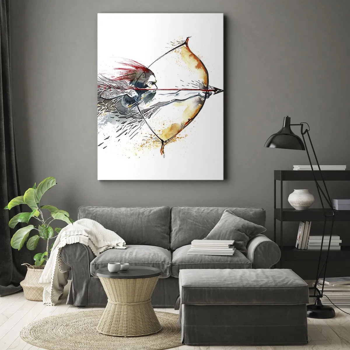 Tablou pe pânză - Războinic mitic cu un arc de foc - 45x80 cm