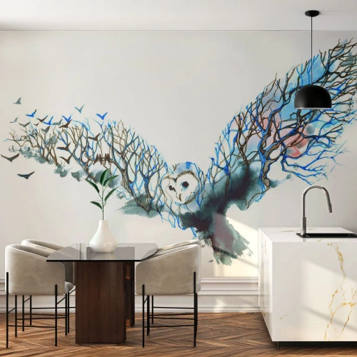 Tapet Autoadeziv Deluxe Sticker - Pe aripile pădurii - Abstracția, Bufniţă, Pasăre - 250x175 cm