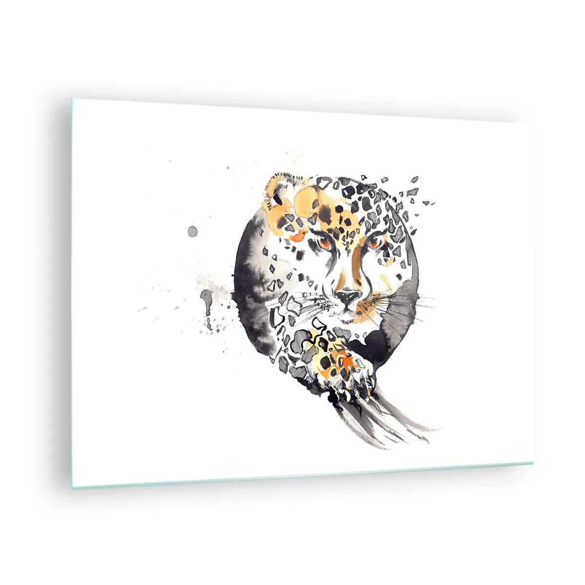 Tablou pe sticlă - Leopard într-o compoziție dinamică, abstractă - 70x50cm - Frumusețe prădătoare - Decorațiune modernă pentru perete pentru living și dormitor ARTTOR