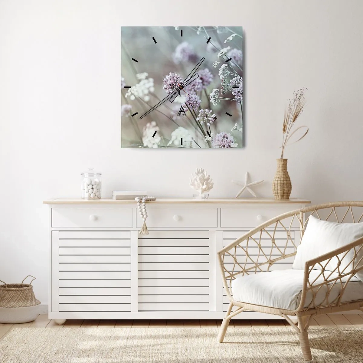 Ceas de perete - Ceas pe sticlă - Ierburi dulci filigranate - 30x30 cm