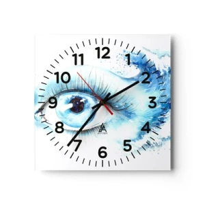 Ceas de perete - Ceas pe sticlă - Scufundă-te în albastrul privirii - 30x30 cm
