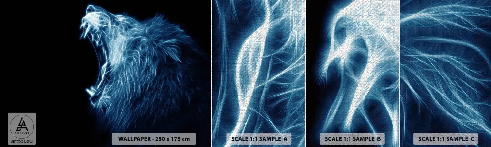 Mostră tapet Premium Canvas - Mânia înflăcărată a regelui - Abstracția, Leu, Animale - 100x30 cm