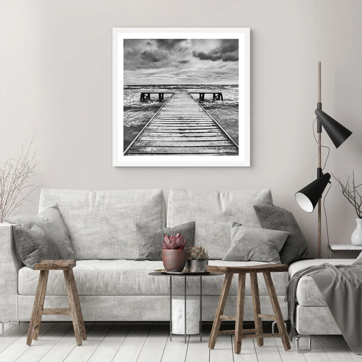 Poster în ramă albă - Aștept ca vântul să fugărească... - 40x40 cm