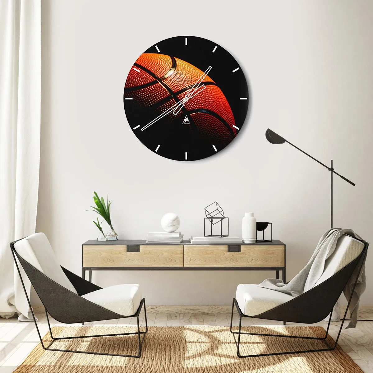 Ceas de perete - Ceas pe sticlă - Baschet pe un fundal întunecat - 30x30cm - Frumoasă ca o planetă - Decorațiune modernă pentru perete pentru living, bucătărie și dormitor ARTTOR