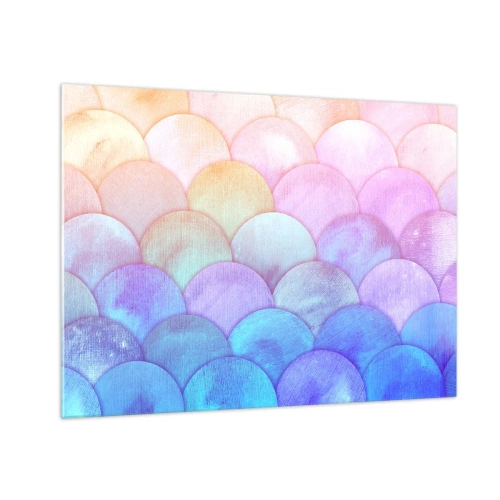 Tablou pe sticlă - Solzi de perle în nuanțe pastelate de roz, albastru și violet - 70x50cm - Coajă de perlă - Decorațiune modernă pentru perete pentru living și dormitor ARTTOR