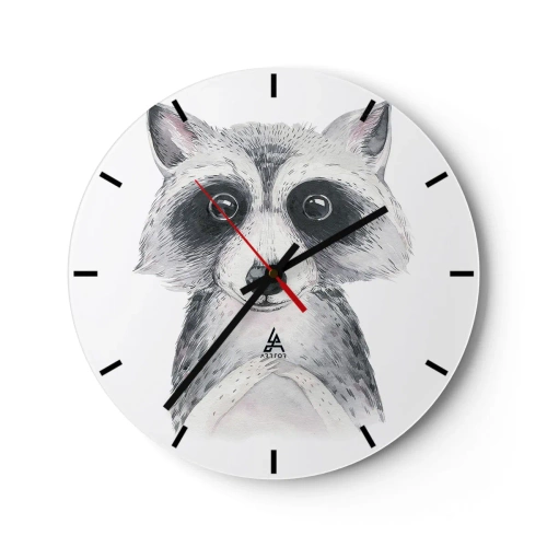 Ceas de perete - Ceas pe sticlă - Un raton drăguț desenat în alb și negru - 30x30cm - Un moment pentru emoții - Decorațiune modernă pentru perete pentru living, bucătărie și dormitor ARTTOR