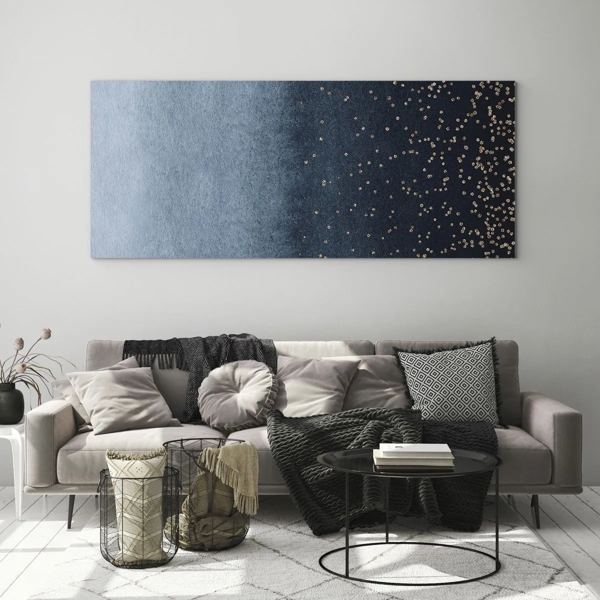 Tablou pe sticlă - Compoziție - faze albastre - 120x50 cm