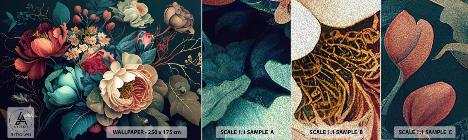 Mostră tapet Premium Sand - Farmecul secolului al XIX-lea - Flori, Shabby Chic, Clasic - 100x30 cm