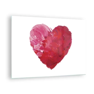 Tablou pe sticlă - Inimă abstractă pictată cu linii roșii - 70x50cm - All you need is love - Decorațiune modernă pentru perete pentru living și dormitor ARTTOR