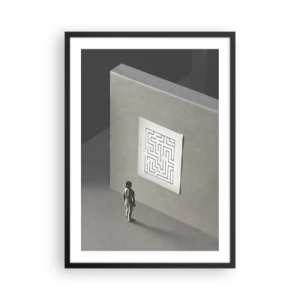 Poster în ramă neagră - O figură în fața unui labirint minimalist - 50x70cm - Dar unde sunt? - Decorațiune modernă pentru perete pentru living și dormitor ARTTOR