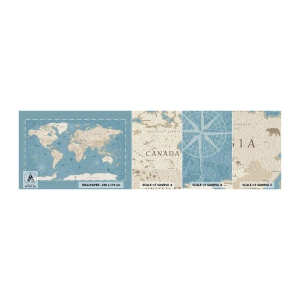 Mostră tapet autocolant Deluxe Sticker - Lumea la îndemână - Harta lumii, Epocă, Grunge - 100x30 cm