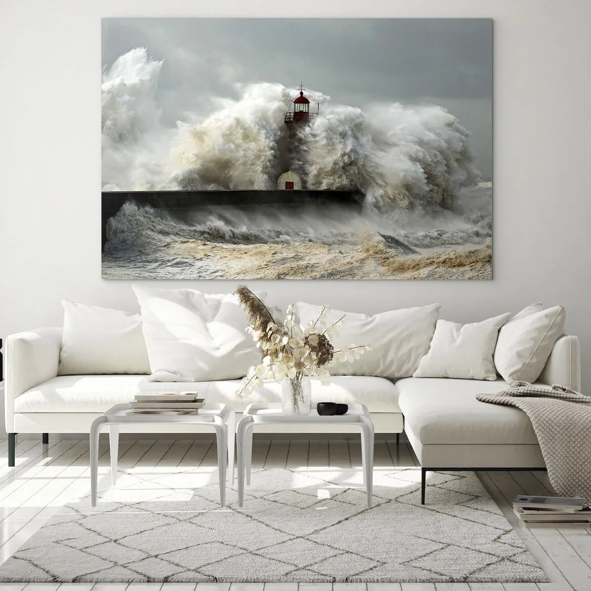 Tablou pe sticlă - Un far înconjurat de valuri puternice - 70x50cm - Mânia oceanului - Decorațiune modernă pentru perete pentru living și dormitor ARTTOR