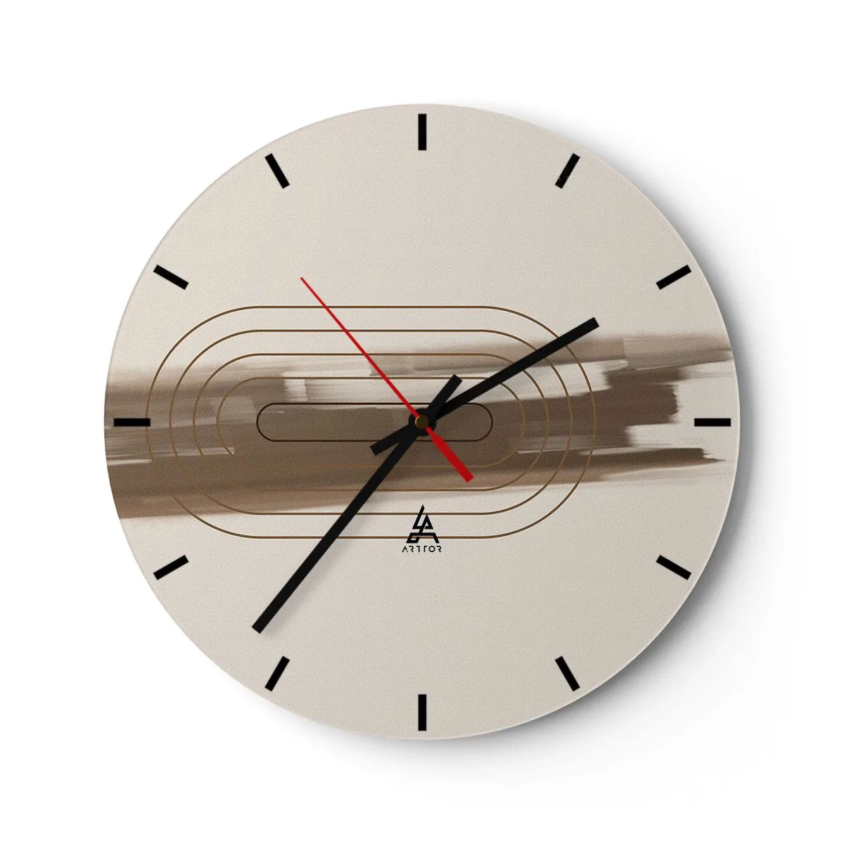 Ceas de perete - Ceas pe sticlă - Un model minimalist cu linii și un fundal bej. - 30x30cm - O adiere de gri - Decorațiune modernă pentru perete pentru living, bucătărie și dormitor ARTTOR