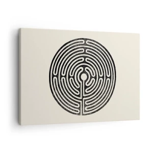 Tablou pe pânză Canvas - Labirint circular alb-negru pe un fundal deschis - 70x50cm - Ordine secretă - Decorațiune modernă pentru perete pentru living și dormitor ARTTOR