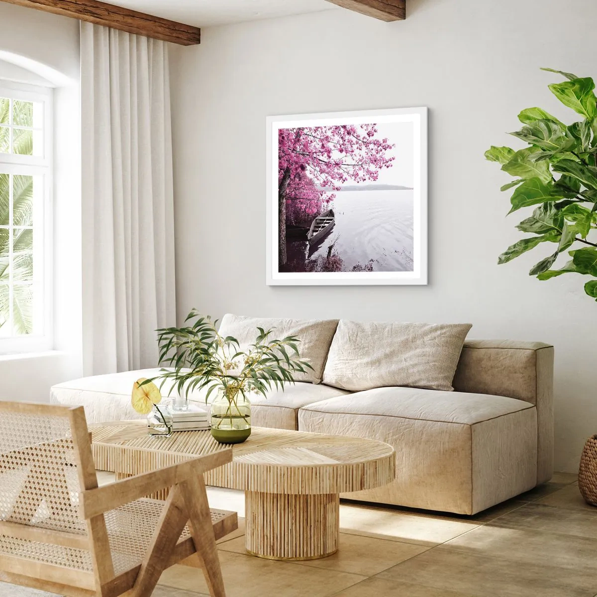 Poster în ramă albă - În tăcerea roz - 40x40 cm