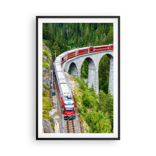 Poster în ramă neagră - Cu trenul prin munți - 61x91 cm