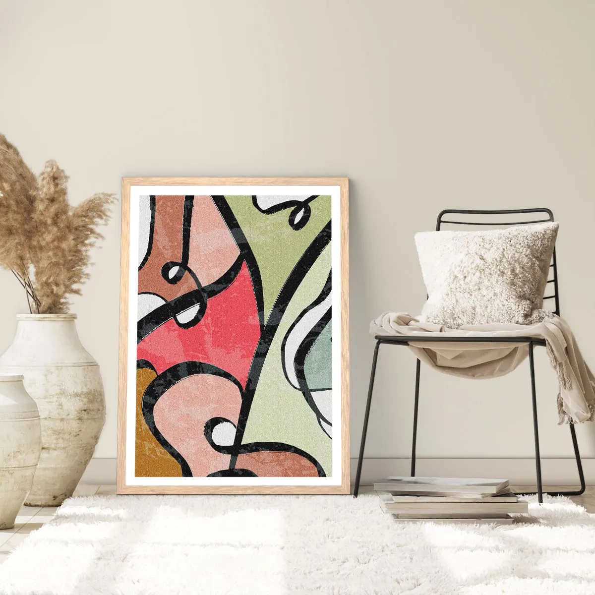 Poster în ramă de stejar deschis - Piruetă printre culori - 40x50 cm