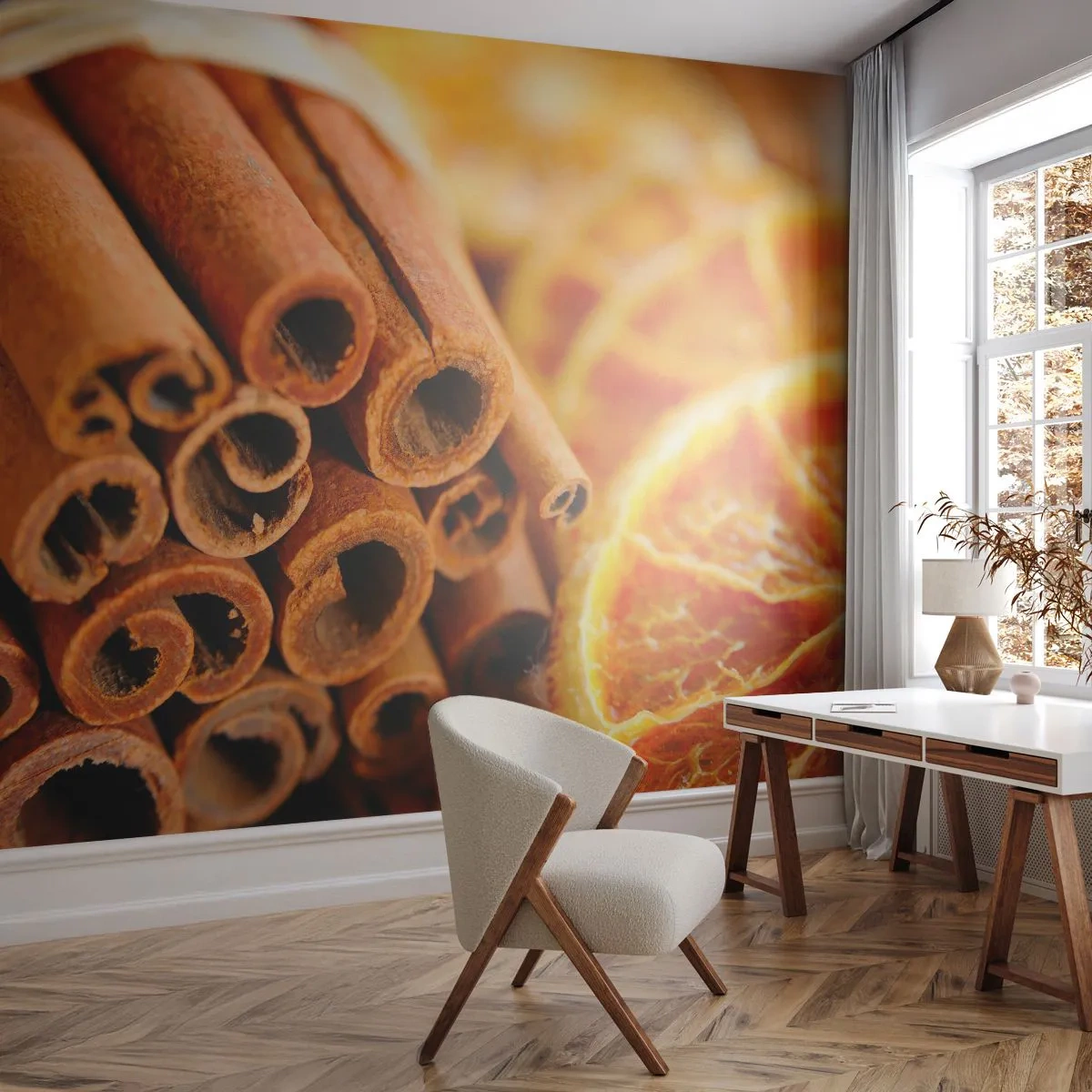 Tapet Premium Canvas - Poți să le simți aroma? - Portocale, Bat de scortisoara, Condimente - 250x175 cm