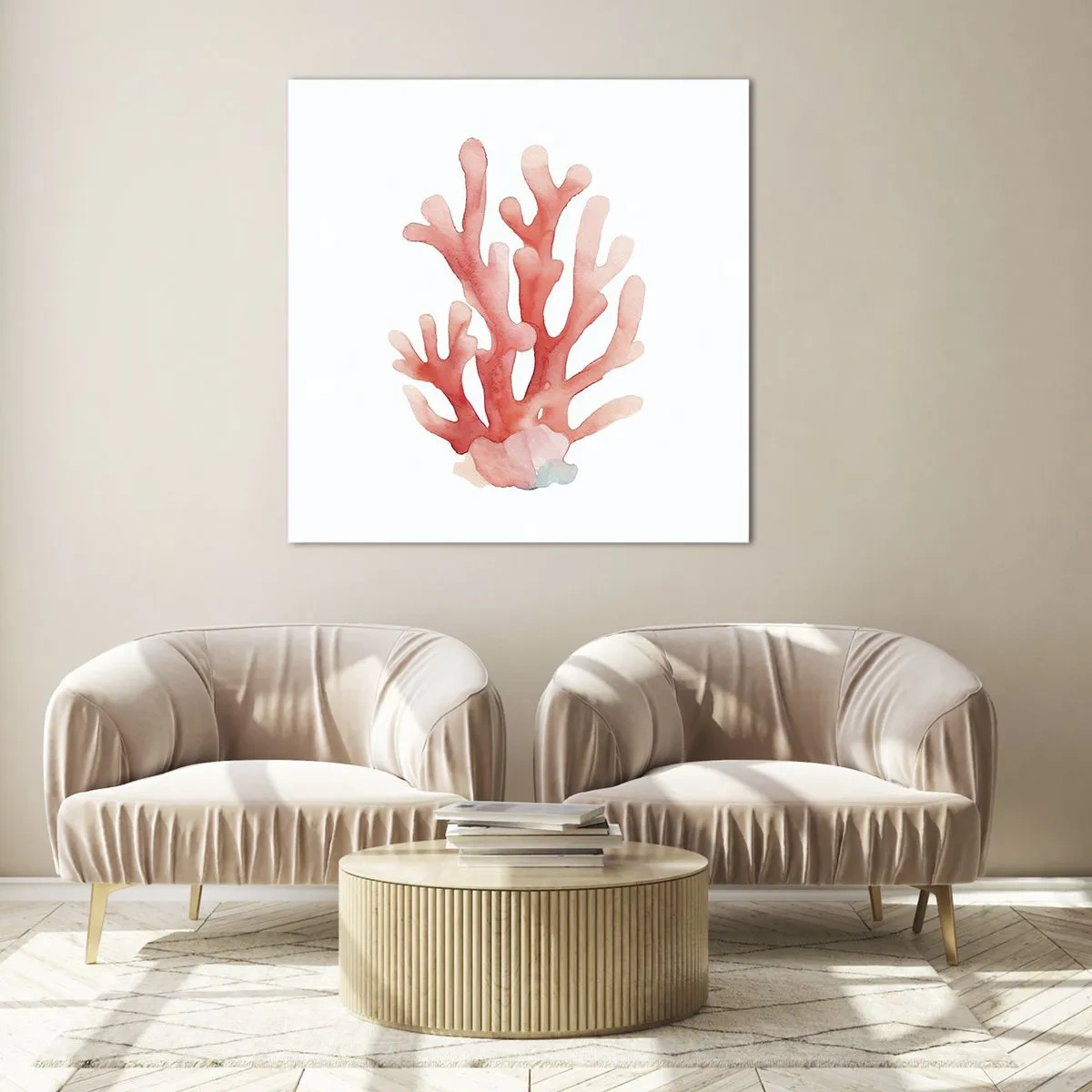 Tablou pe sticlă - Culoare de coral - 50x50 cm