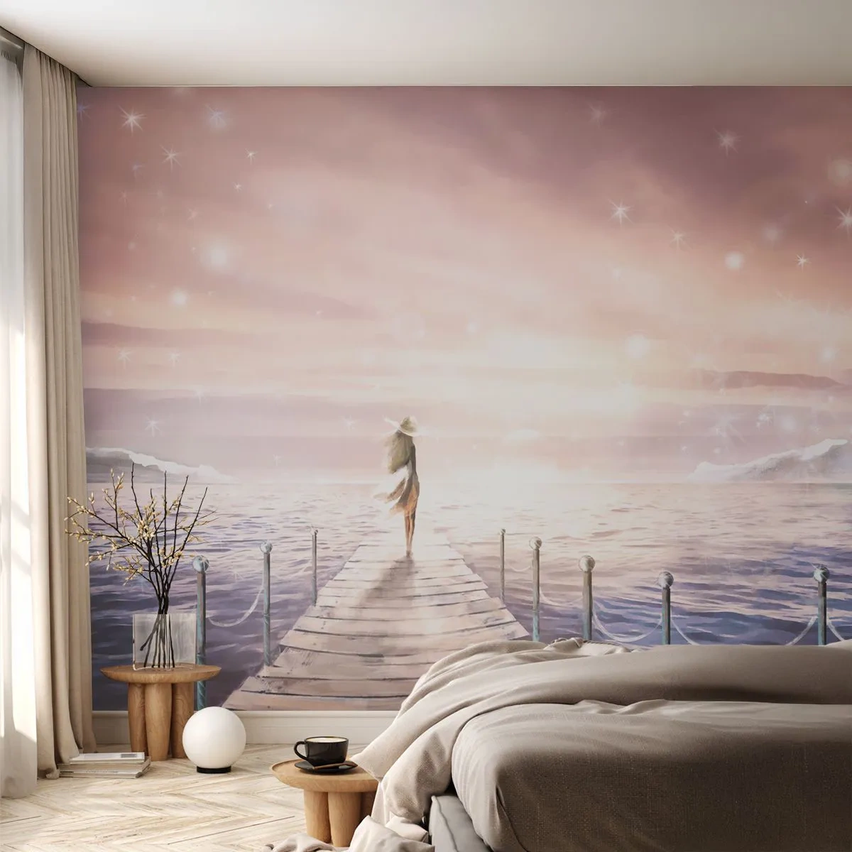 Tapet Premium Sand - În lumina unui vis - Peisaj, Femeie, Mare - 100x70 cm