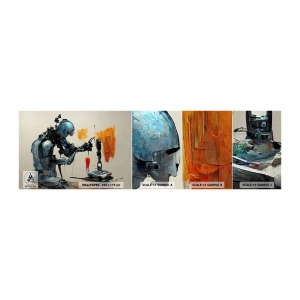 Mostră tapet autocolant Deluxe Sticker - Vine ziua de mâine..... - Artist, Inteligenţă artificială, Robot - 100x30 cm