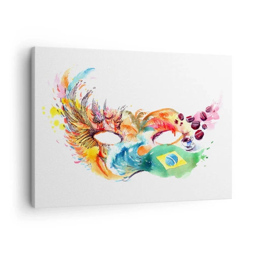 Tablou pe pânză Canvas - Mască colorată în acuarelă, inspirată de Brazilia - 70x50cm - Brazilia salută cu samba - Decorațiune modernă pentru perete pentru living și dormitor ARTTOR