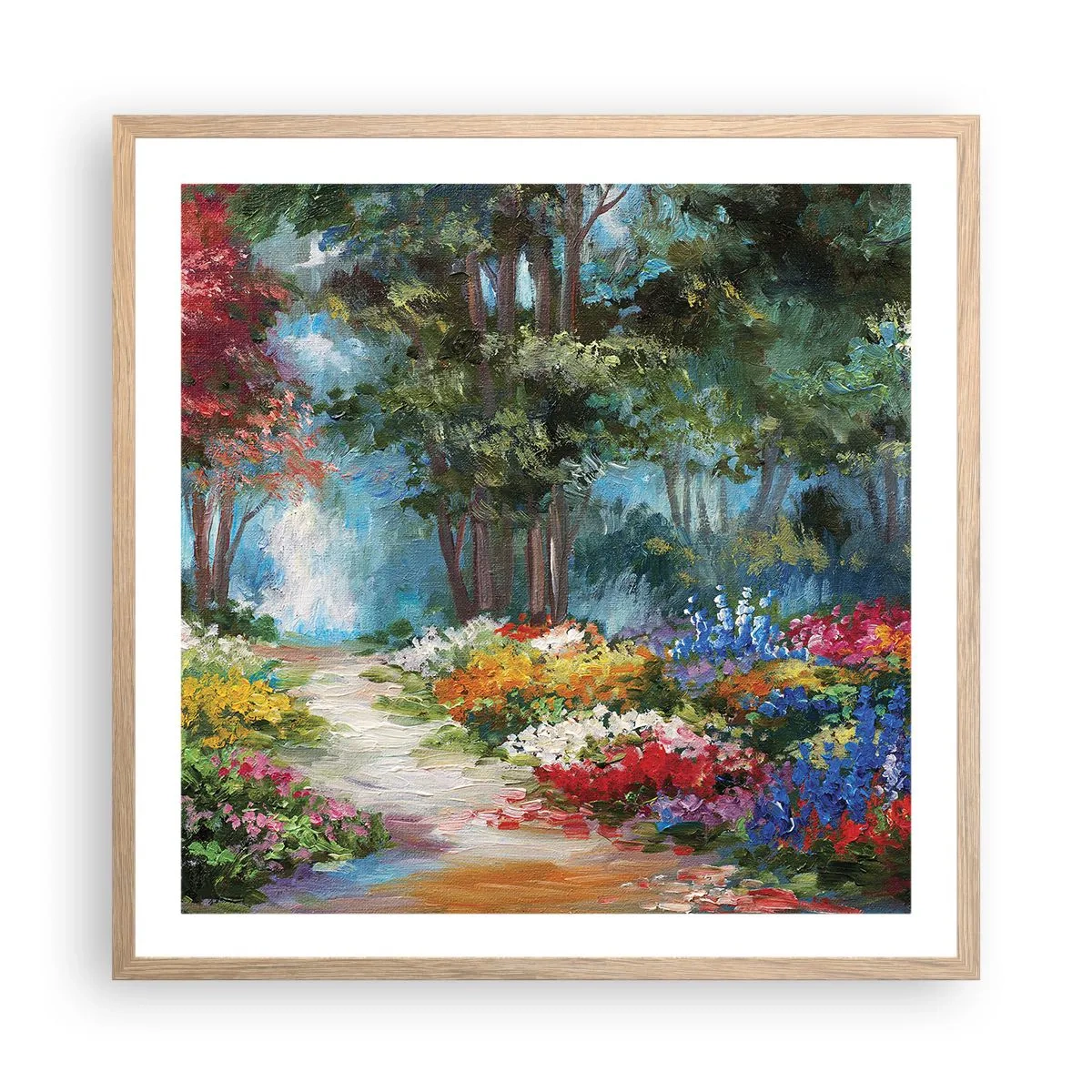 Poster în ramă de stejar deschis - Grădină de pădure, pădure de flori - 60x60 cm