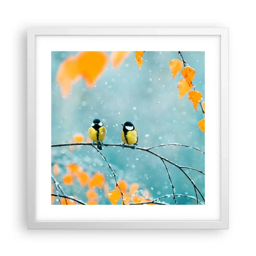 Poster în ramă albă - Bârfele păsărilor - 40x40 cm