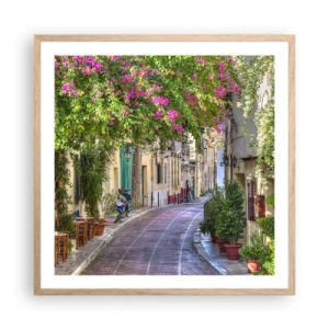Poster în ramă de stejar deschis - Alee înfloritoare - 60x60 cm