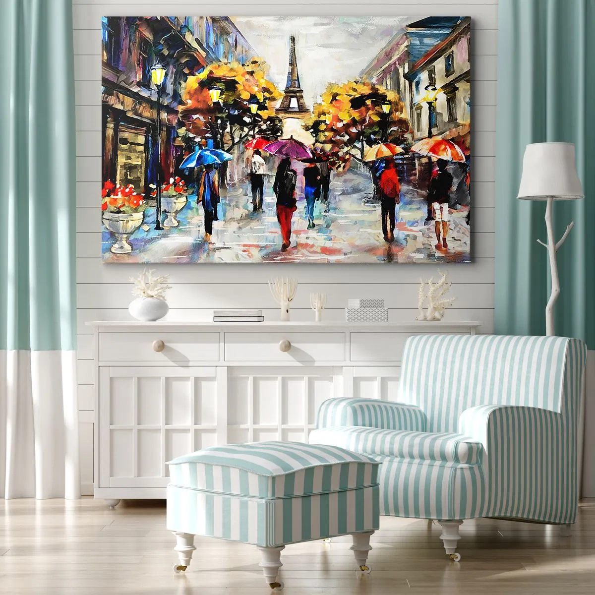 Tablou pe pânză Canvas - O plimbare de toamnă prin Paris cu vedere la Turnul Eiffel - 70x50cm - Deosebit de frumos în toamnă - Decorațiune modernă pentru perete pentru living și dormitor ARTTOR