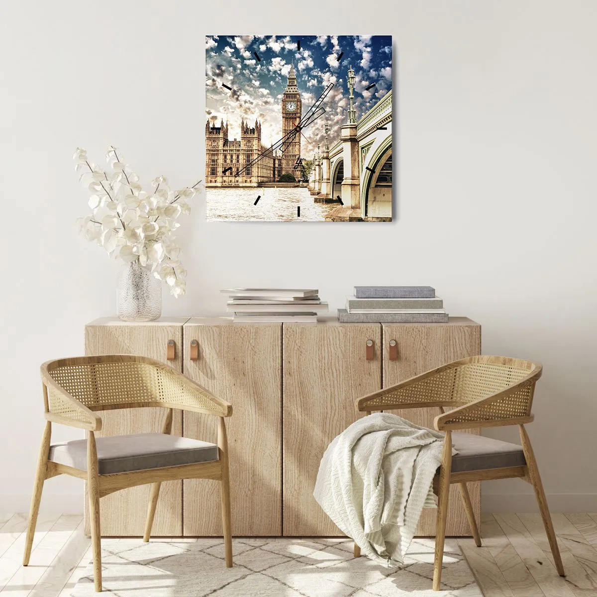 Ceas de perete - Ceas pe sticlă - Nori de pene deasupra Tamisei - 40x40 cm