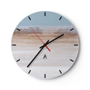 Ceas de perete - Ceas pe sticlă - Peisaj pastel cu dungi orizontale de albastru și bej. - 30x30cm - Un peisaj ambiguu - Decorațiune modernă pentru perete pentru living, bucătărie și dormitor ARTTOR