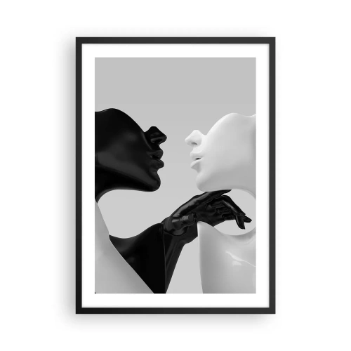 Poster în ramă neagră - O compoziție alb-negru a două fețe în contact strâns. - 50x70cm - Atracție - dorință - Decorațiune modernă pentru perete pentru living și dormitor ARTTOR