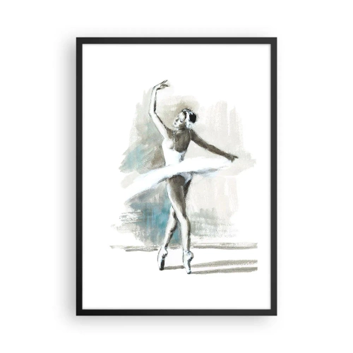 Poster în ramă neagră - O dansatoare de balet într-o rochie albă interpretând - 50x70cm - Fermecată într-o lebădă - Decorațiune modernă pentru perete pentru living și dormitor ARTTOR