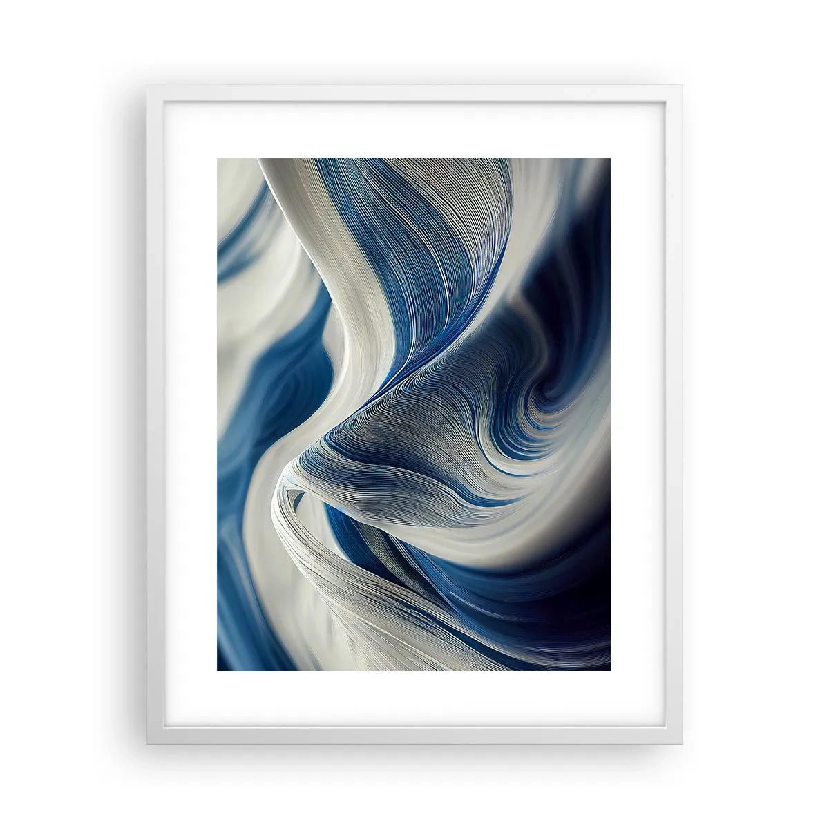 Poster în ramă albă - Fluiditate de albastru și alb - 40x50 cm