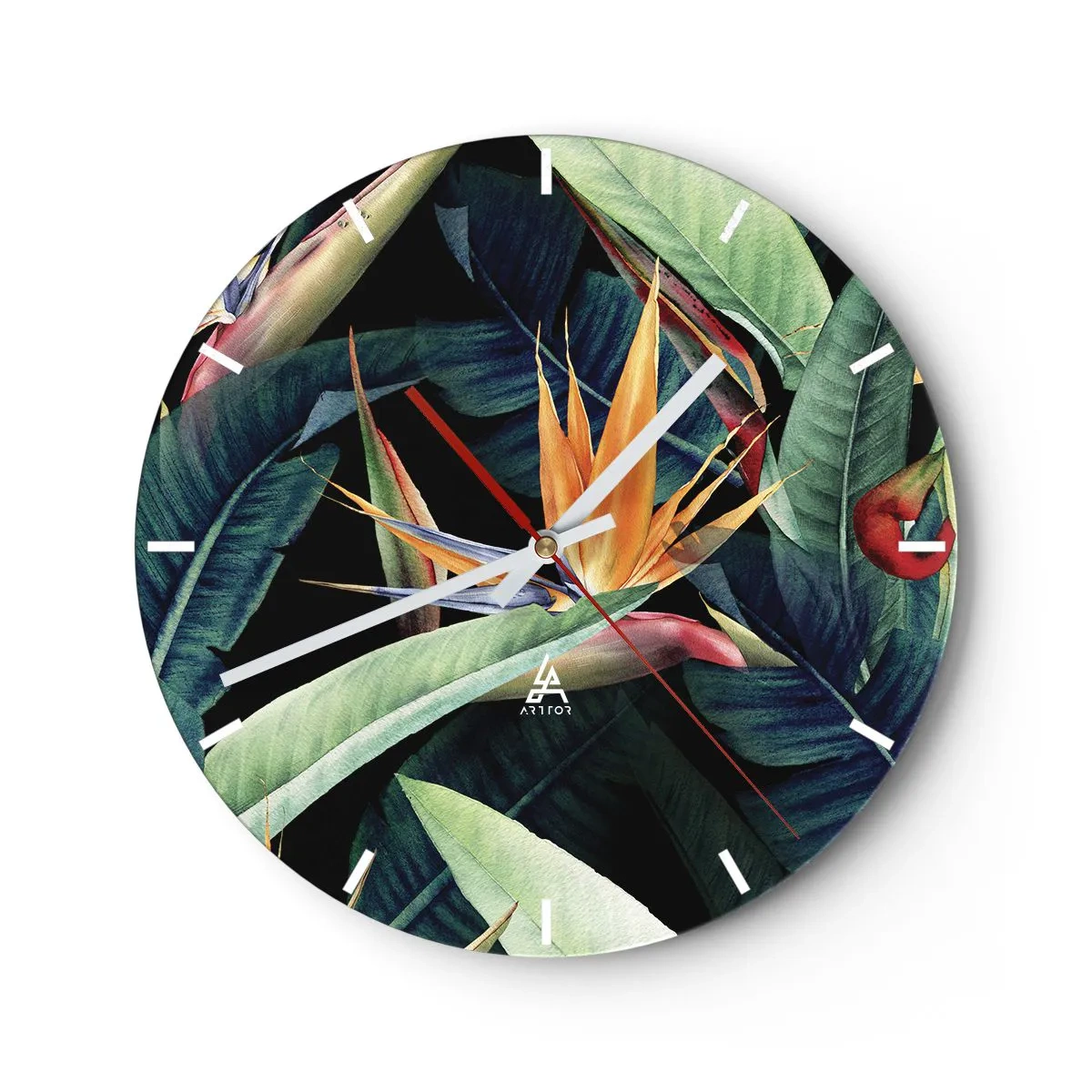 Ceas de perete - Ceas pe sticlă - Florile de flacără ale tropicelor - 40x40 cm