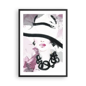 Poster în ramă neagră - O ilustrație elegantă a chipului unei femei în nuanțe de roz și negru. - 50x70cm - Studiu unei dame în negru și roz - Decorațiune modernă pentru perete pentru living și dormitor ARTTOR