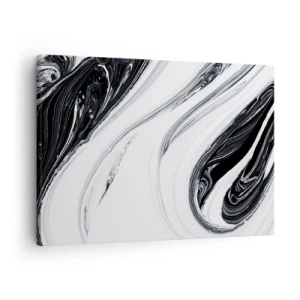 Tablou pe pânză Canvas - Abstracție alb-negru cu linii dinamice și vârtejuri - 70x50cm - Combinație de contrarii - Decorațiune modernă pentru perete pentru living și dormitor ARTTOR
