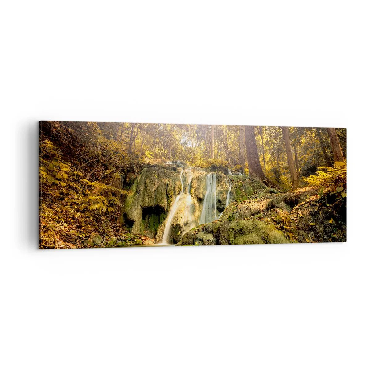 Tablou pe pânză - Cascada de pădure în verde - 140x50 cm