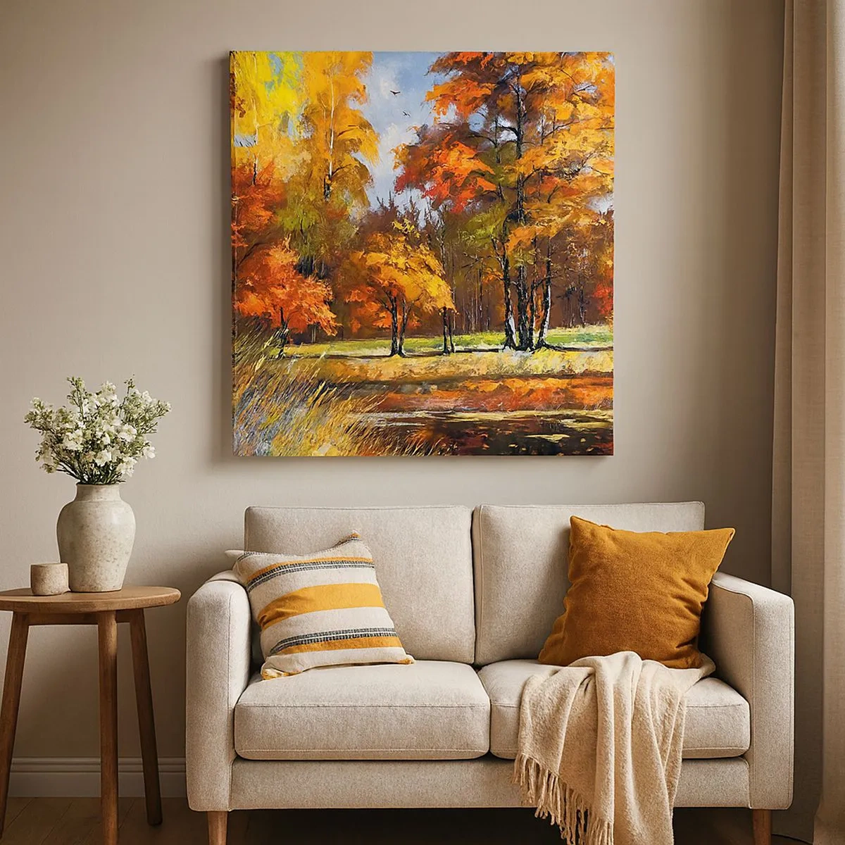 Tablou pe pânză - Peisaj în aur și bronz - 30x30 cm