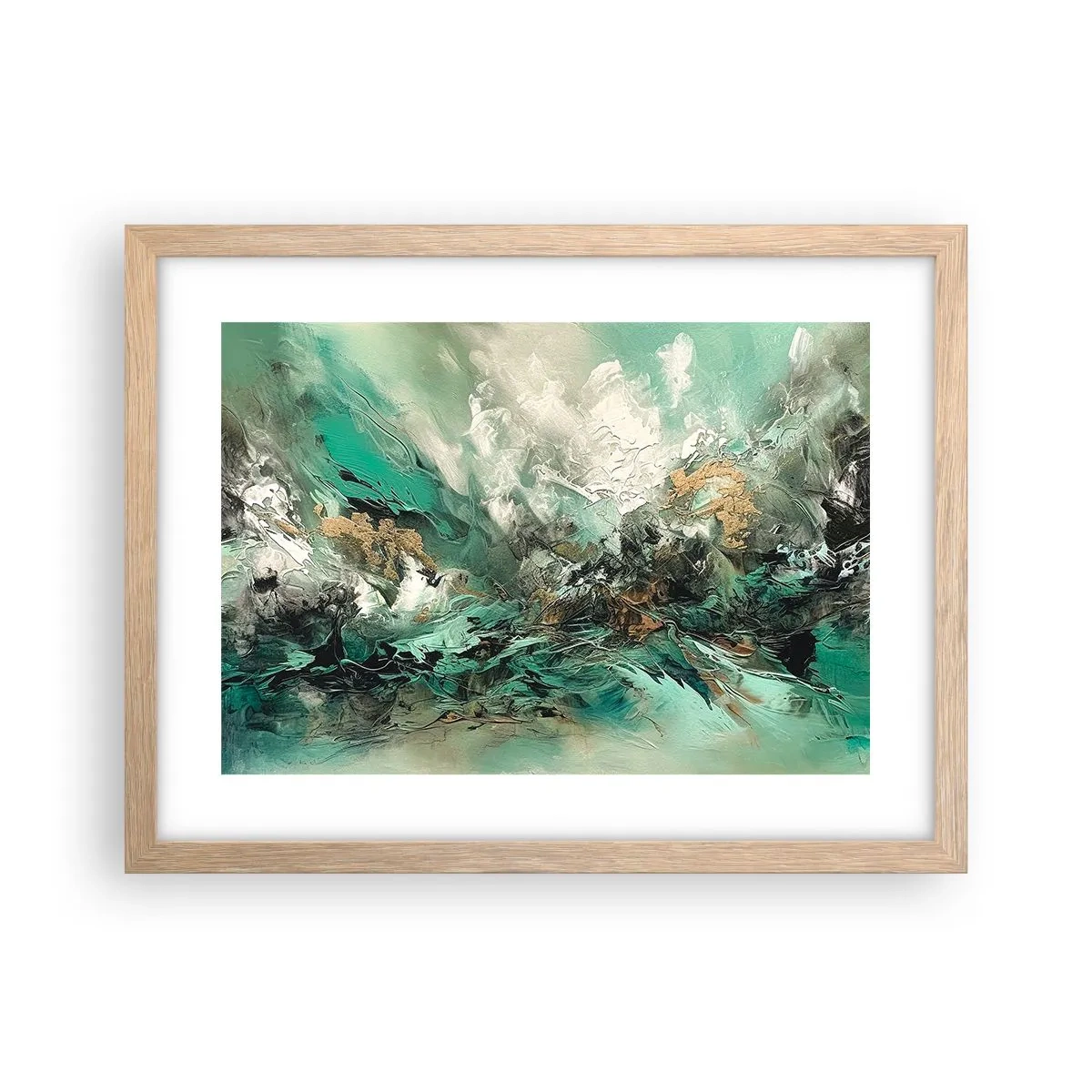 Poster în ramă de stejar deschis - Fierbere negru-smarald - 40x30 cm