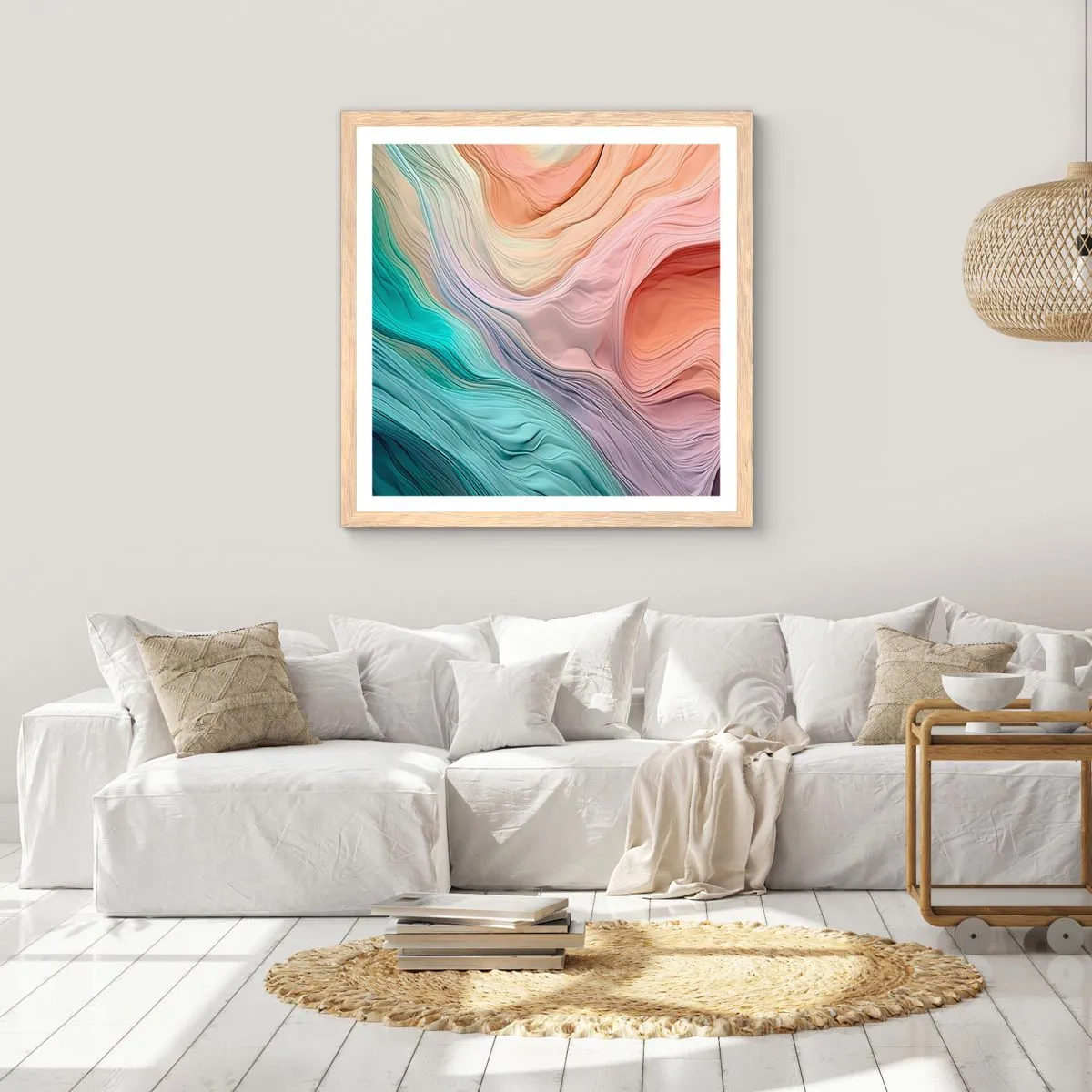 Poster în ramă de stejar deschis - Valul curcubeu - 50x50 cm