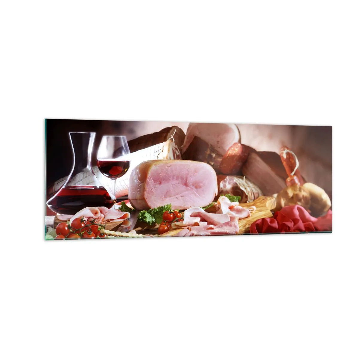 Tablou pe sticlă - Un vis culinar cu o carafă - 140x50 cm