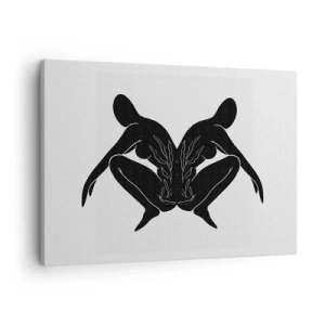 Tablou pe pânză Canvas - Siluete negre într-o poziție simetrică pe un fundal alb - 70x50cm - Suflet comun - Decorațiune modernă pentru perete pentru living și dormitor ARTTOR