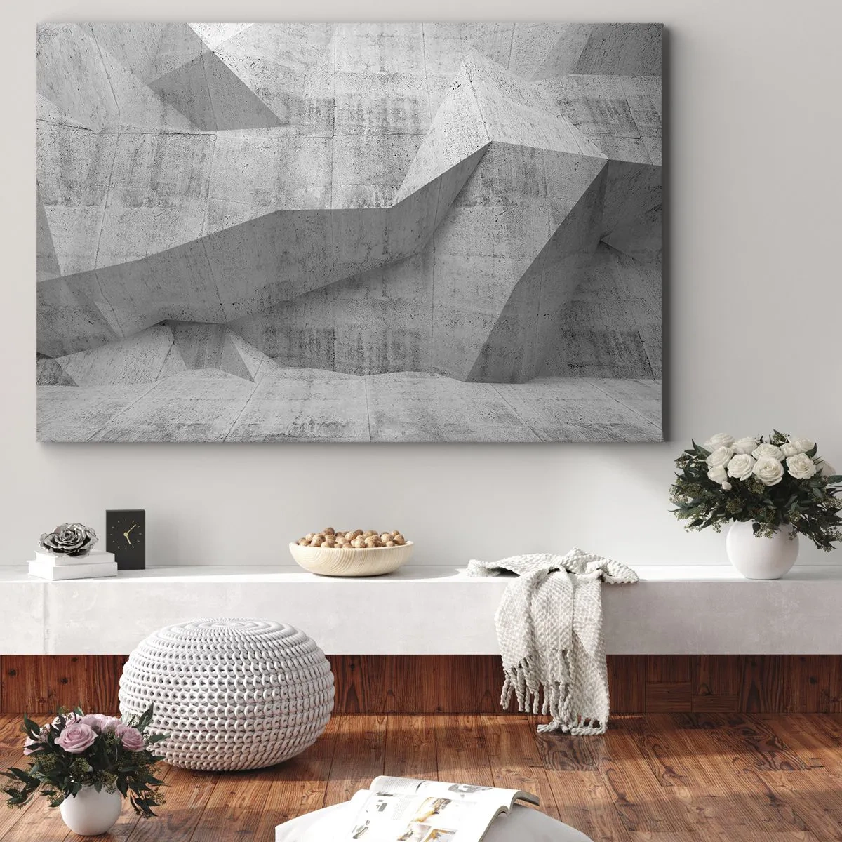 Tablou pe pânză Canvas - Forme geometrice din beton în gri - 70x50cm - O adevărată provocare - Decorațiune modernă pentru perete pentru living și dormitor ARTTOR