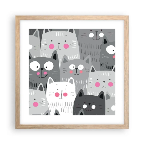 Poster în ramă de stejar deschis - Lumea felină - 40x40 cm